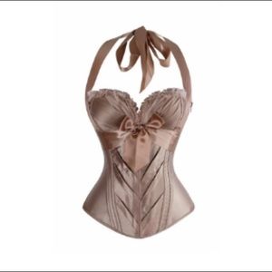 Rose Gold Halterneck Overbust Ribbon Corset